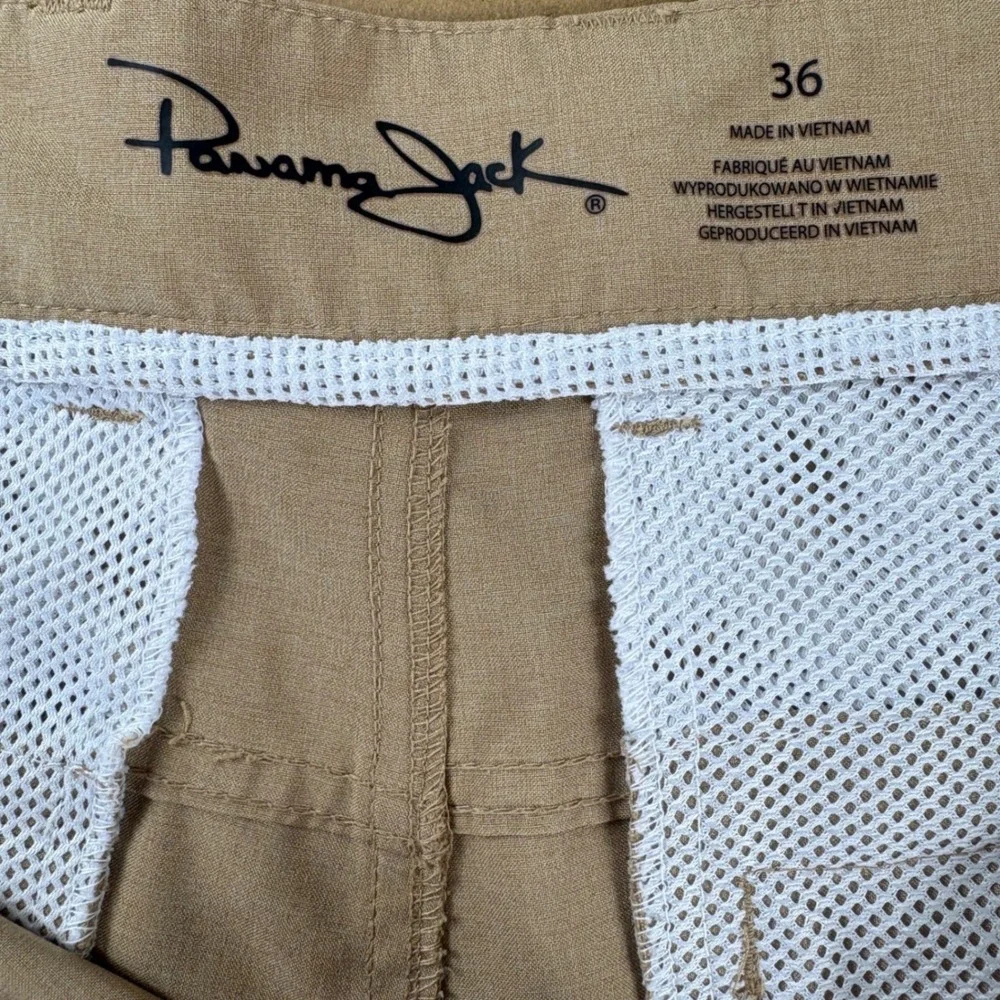 Panama Jack Mens Khaki Performance Hybrid Shorts Stretch Mesh Lined Tan Size 36